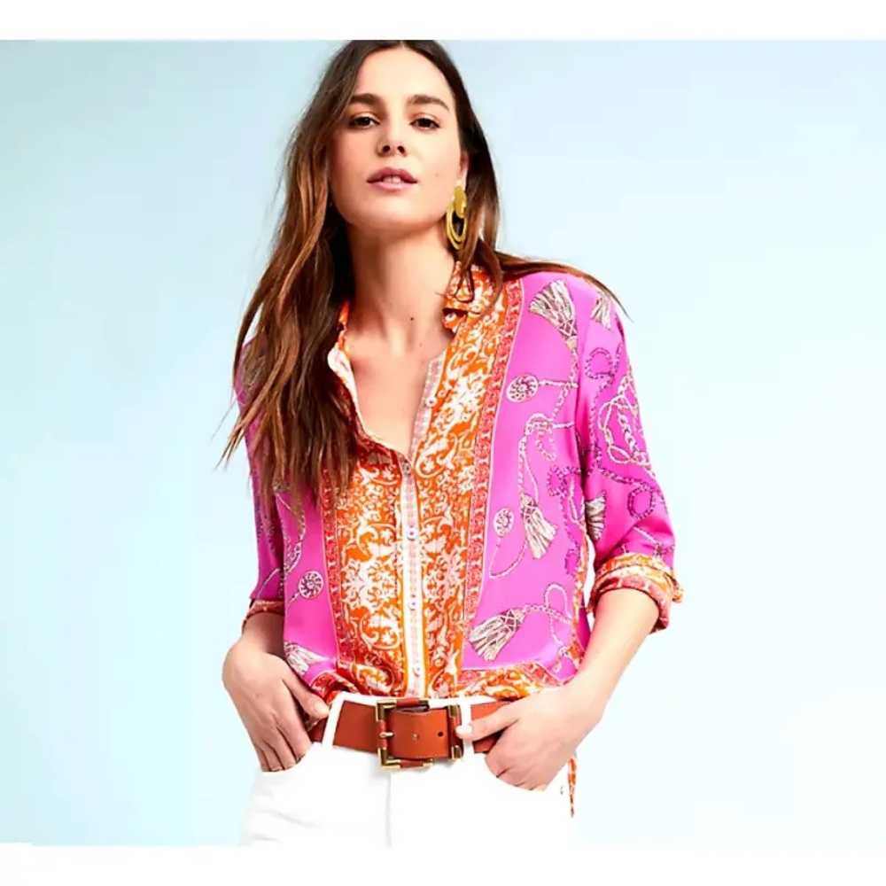 Anthropologie Maeve Potala Silk Buttondown Shirt
